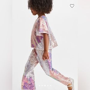 Girls kids sequin pants and shirt set h&m silver pink iridescent suE 3t